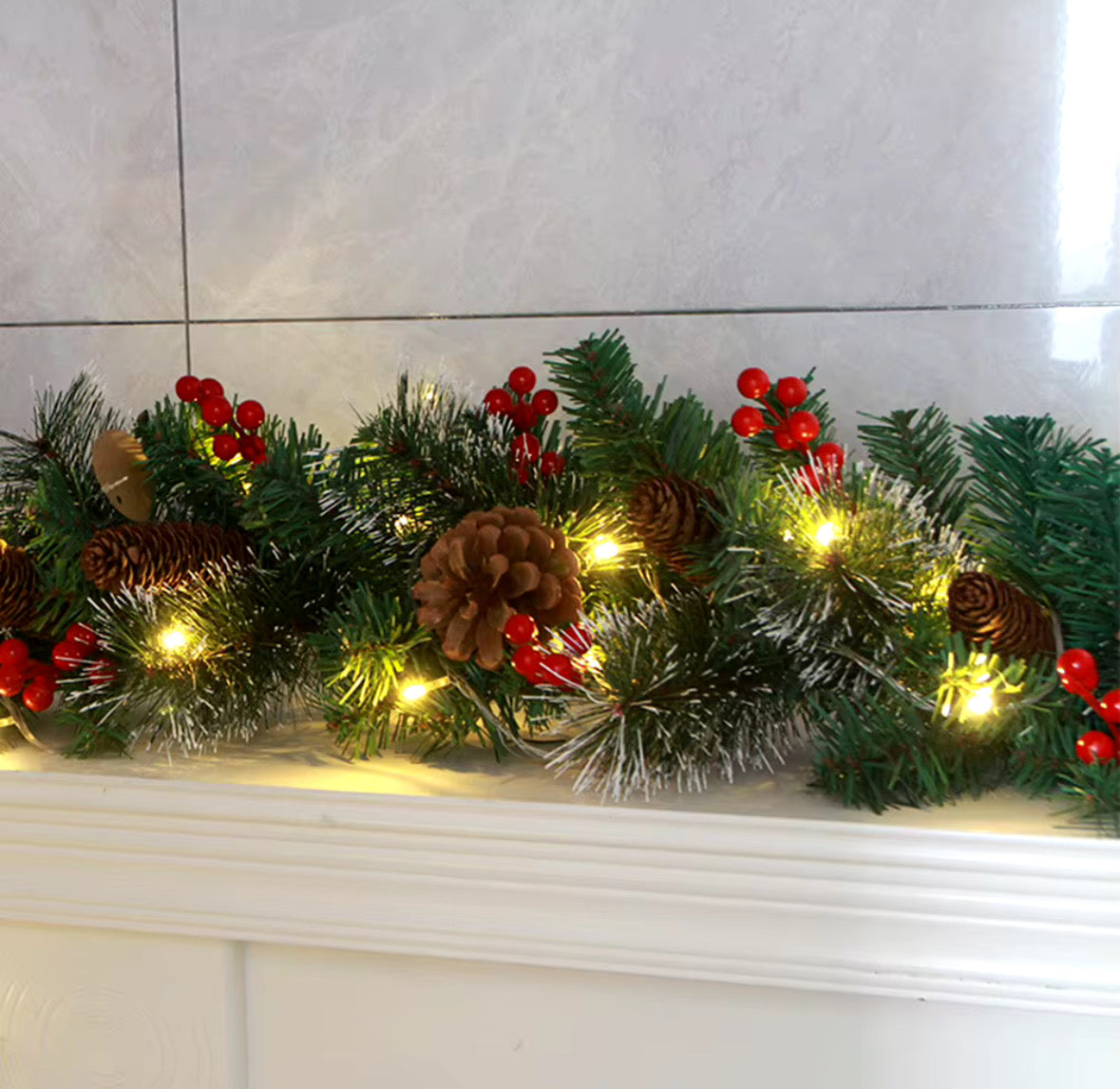 Christmas Garlands With Pinecones Red Berries Artificial Christmas Wreaths For Home Xmas Tree Stairs Door New Year Decoration