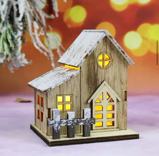 Christmas LED Light Wooden House Luminous Cabin Merry Christmas Decorations for Home DIY Xmas Tree Ornaments Kids Gift New Year